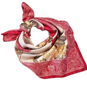 Tie Rack Red Gold Beige Floral Roses Paisley Scarf